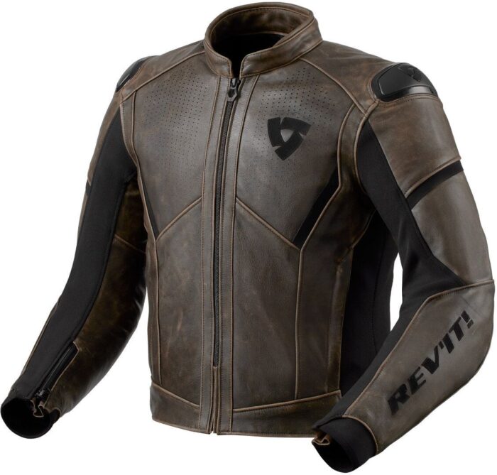 Revit Parallax Motorcycle Leather Jacket - Distressed Brown & Black Hybrid