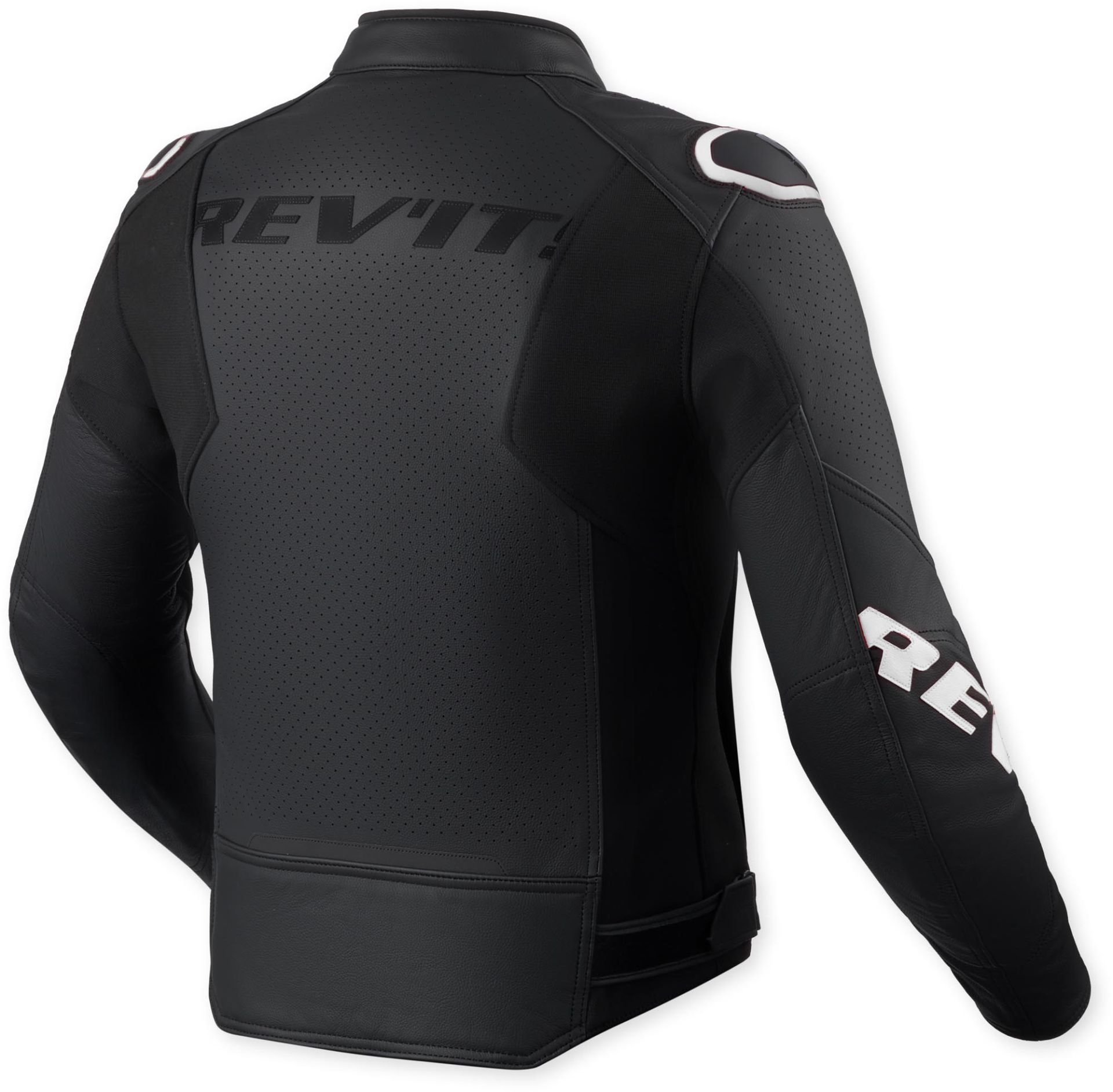 Revit Quadratic Logo Perforated Motorcycle Leather Jacket - Stealth Edition - Image 2