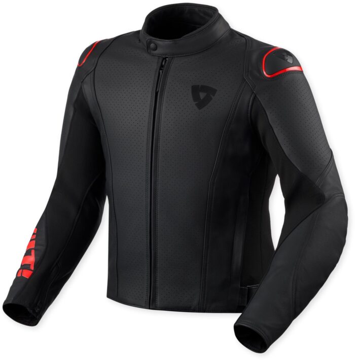 Revit Quadratic Logo Perforated Motorcycle Leather Jacket - Black & Red Edition