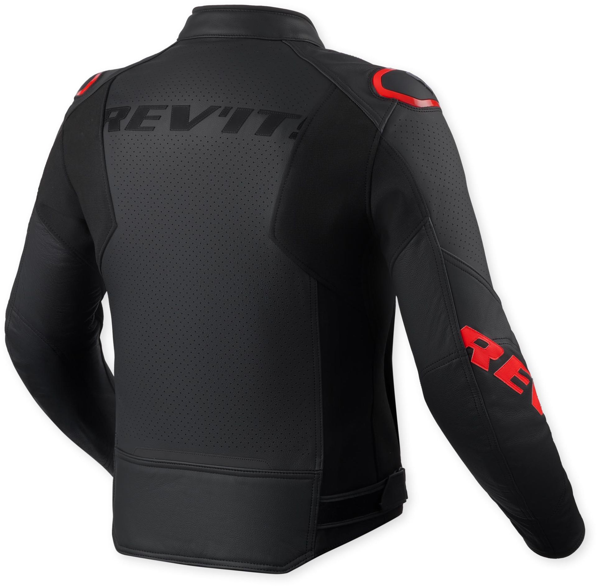 Revit Quadratic Logo Perforated Motorcycle Leather Jacket - Black & Red Edition - Image 2