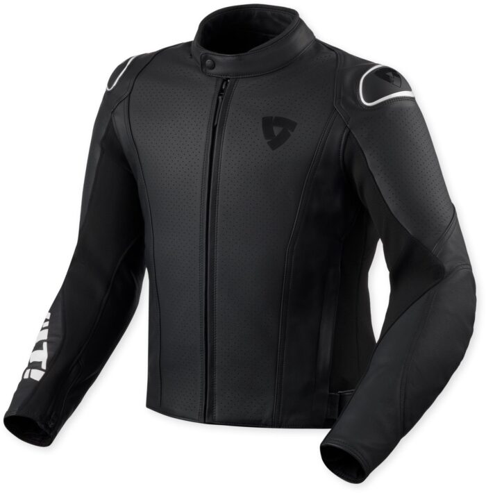 Revit Quadratic Logo Perforated Motorcycle Leather Jacket - Stealth Edition