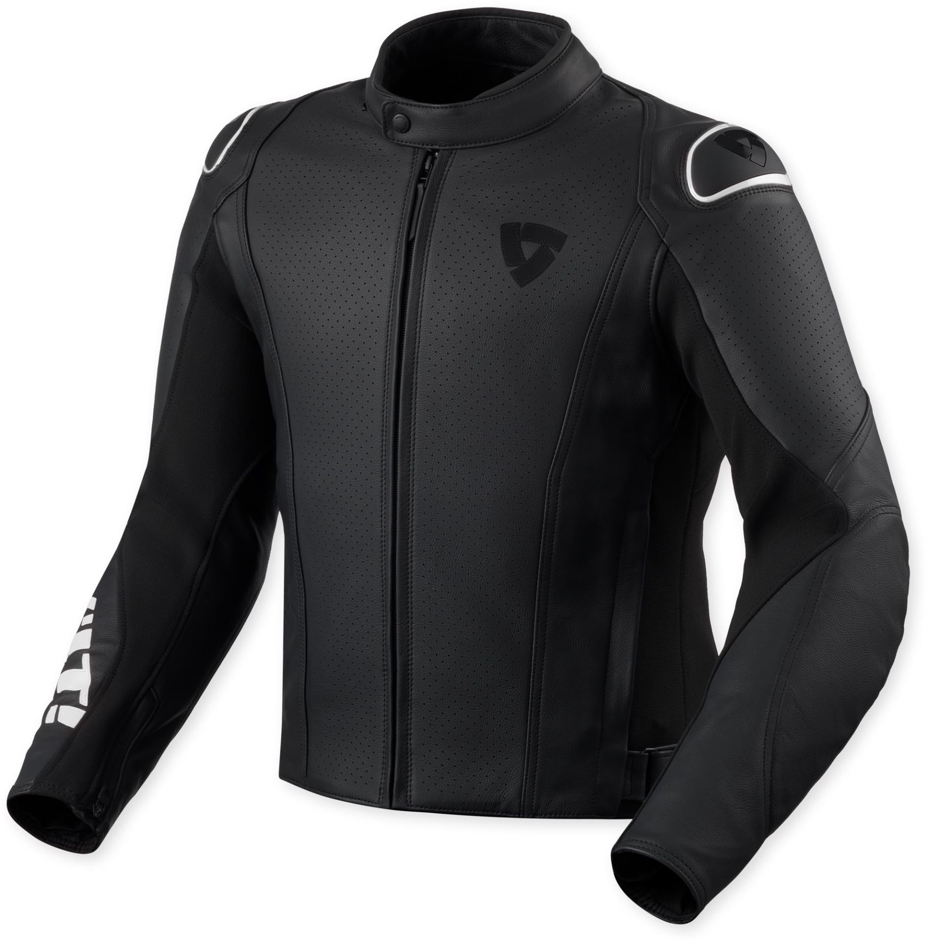 Revit Quadratic Logo Perforated Motorcycle Leather Jacket - Stealth Edition