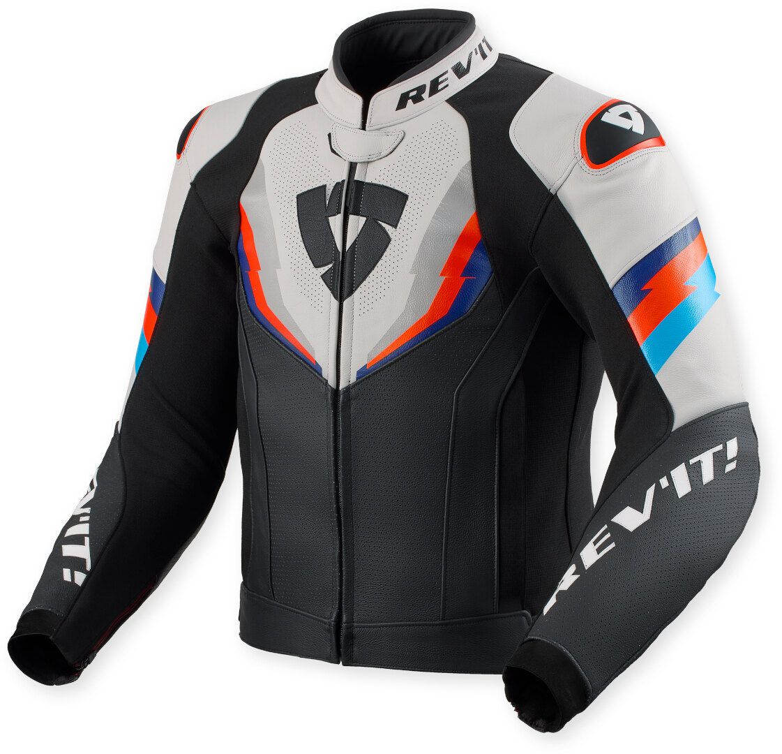 Revit Quantum 3 Perforated Motorcycle Leather Jacket - Light Grey, Black & Multi-Color Edition