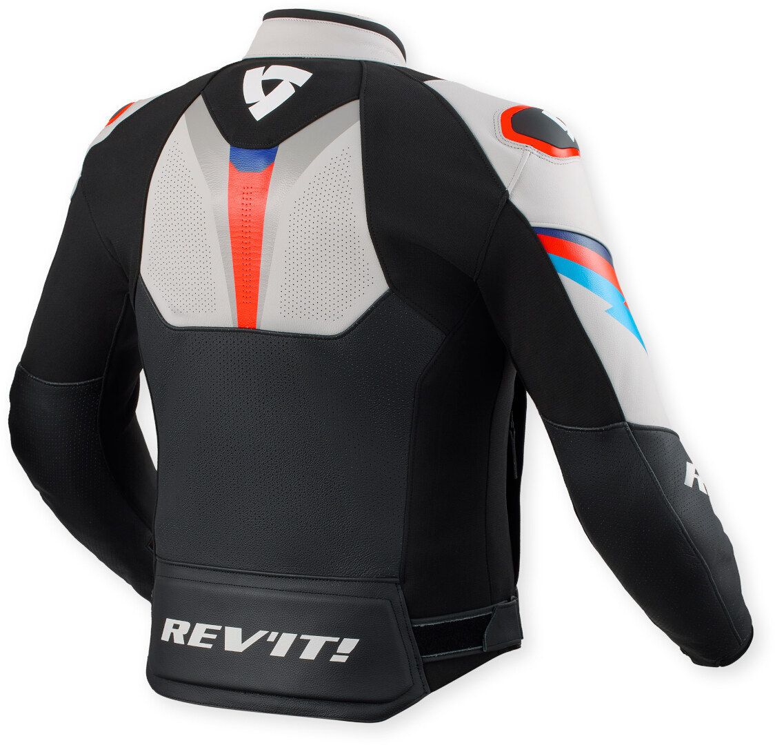 Revit Quantum 3 Perforated Motorcycle Leather Jacket - Light Grey, Black & Multi-Color Edition - Image 2