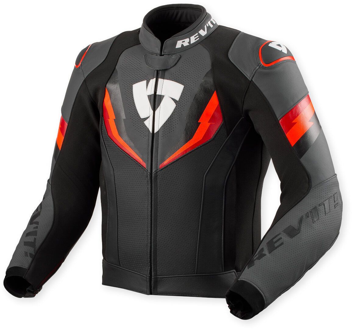 Revit Quantum 3 Perforated Motorcycle Leather Jacket - Anthracite, Black & Red Edition