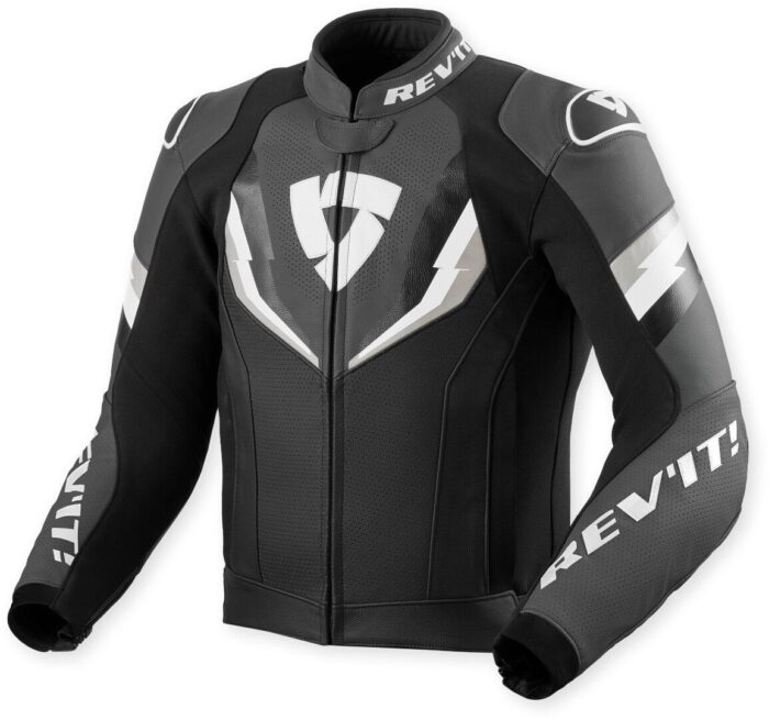Revit Quantum 3 Perforated Motorcycle Leather Jacket - Anthracite, Black & White Edition