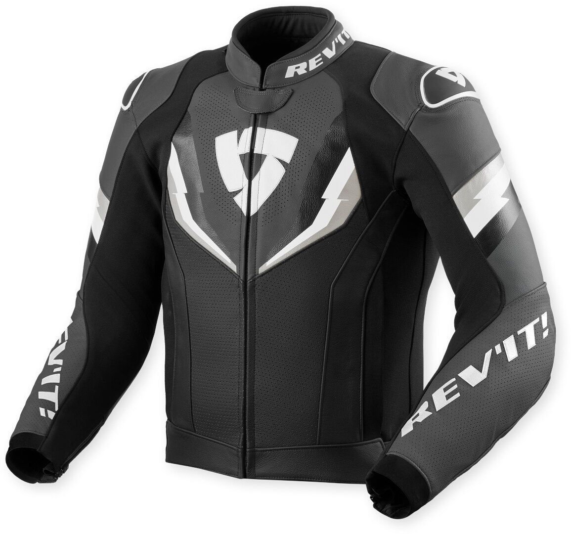 Revit Quantum 3 Perforated Motorcycle Leather Jacket - Anthracite, Black & White Edition