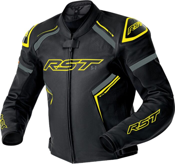 RST S1 D3O Perforated Motorcycle Leather Jacket - Black & Neon Fluorescent Yellow