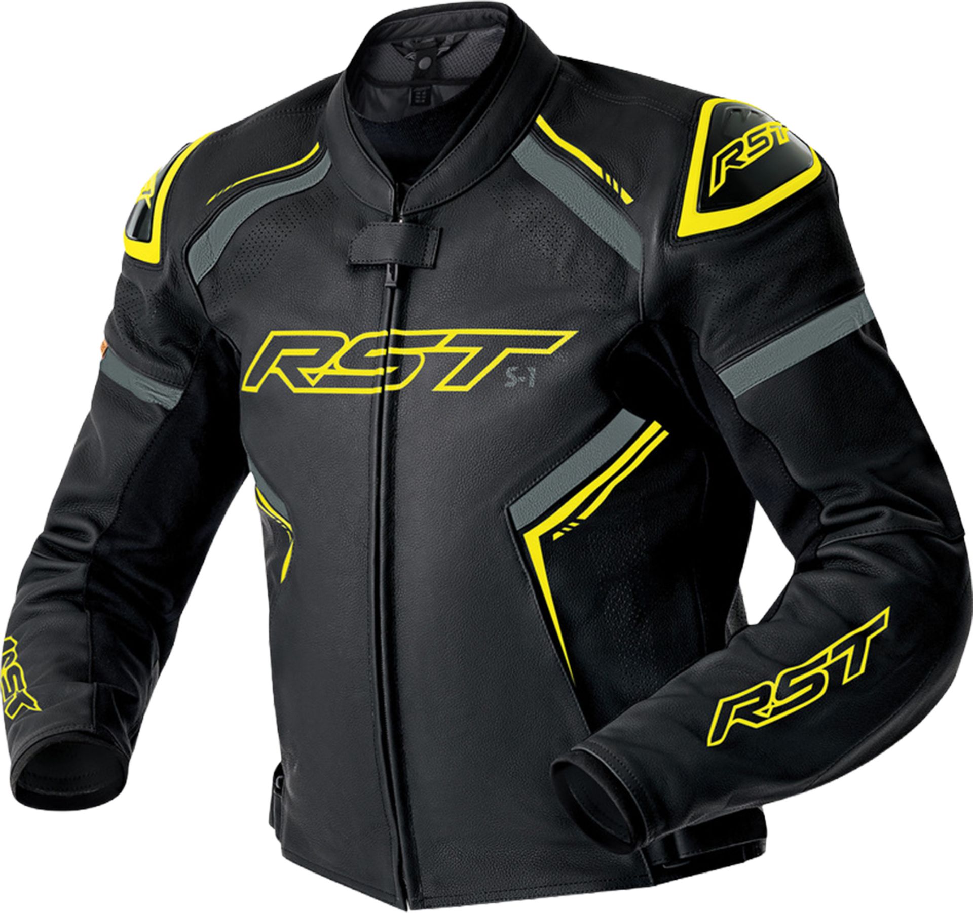 RST S1 D3O Perforated Motorcycle Leather Jacket - Black & Neon Fluorescent Yellow