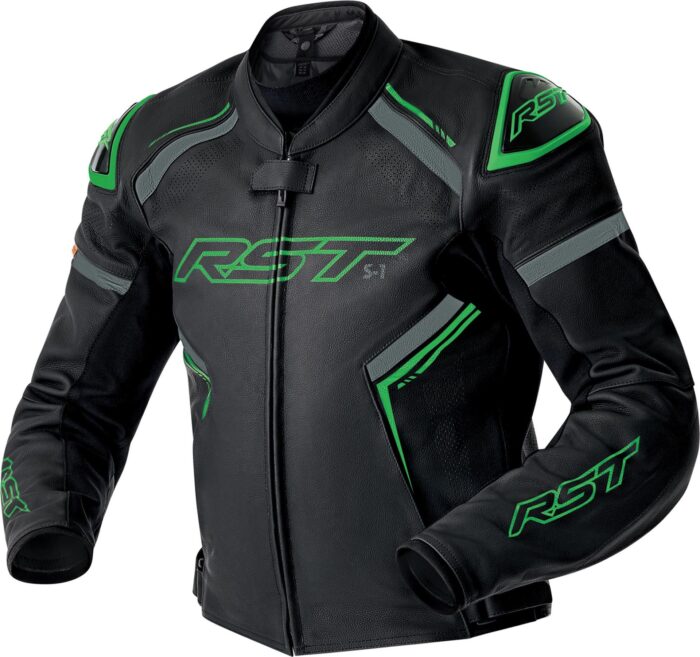 RST S1 D3O Perforated Motorcycle Leather Jacket - Black & Viper Green