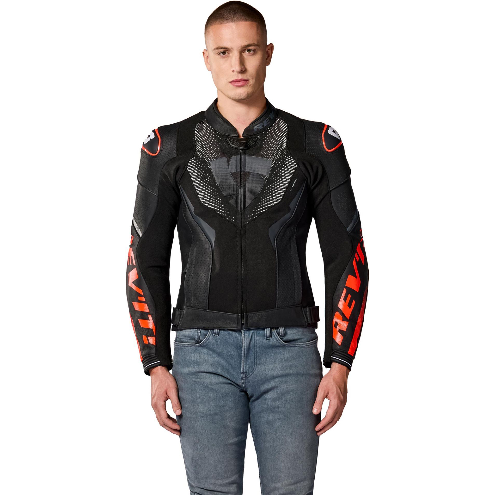 Revit Hyperspeed 3 Air Perforated Motorcycle Leather Jacket - Black & Neon Red Edition - Image 3